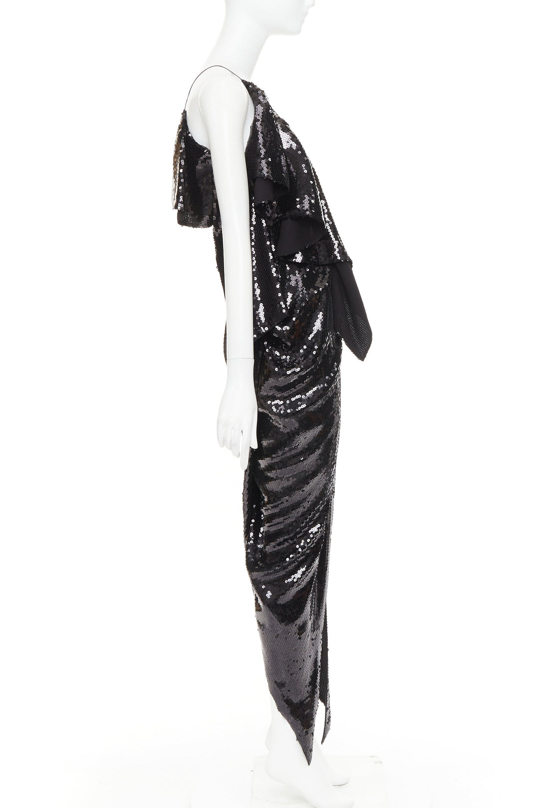 rare ALEXANDRE VAUTHIER COUTURE SS2022 Runway black sequin drape high slit dress