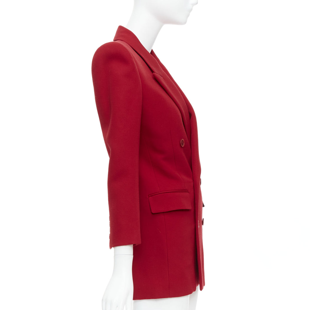 SAINT LAURENT 2022 Runway red wool power shoulder blazer jacket FR34 XS