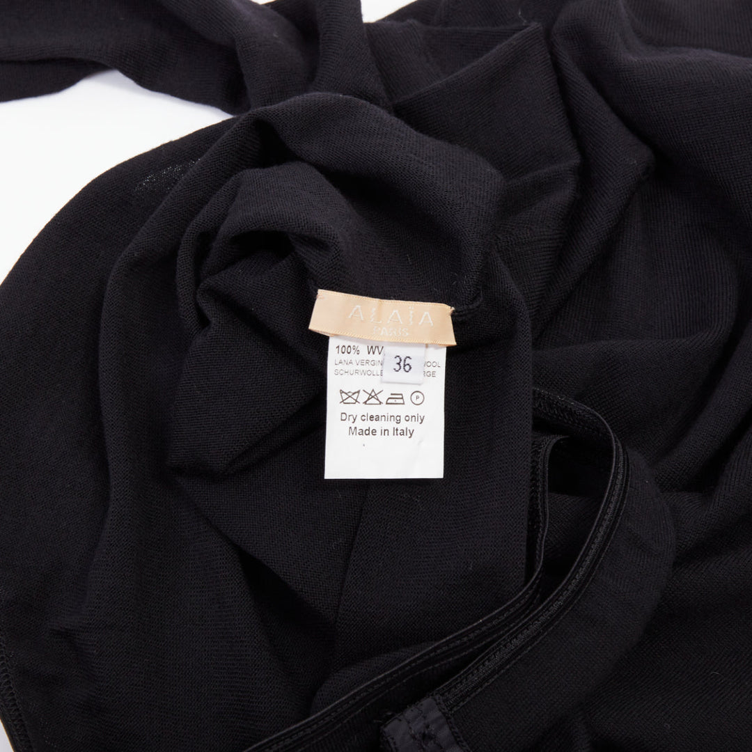 ALAIA Amalie long sleeve semi sheer black virgin wool bodystocking FR36 S