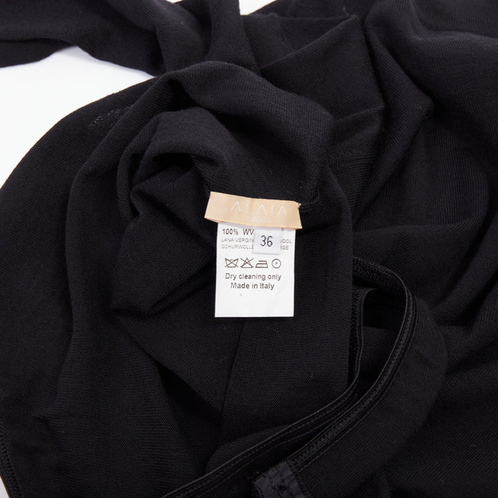 ALAIA Amalie long sleeve semi sheer black virgin wool bodystocking FR36 S