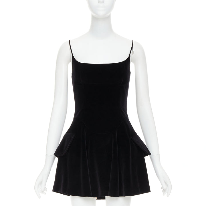 ALEXANDER WANG black cotton velvet corseted fit flared party dress US0 XS