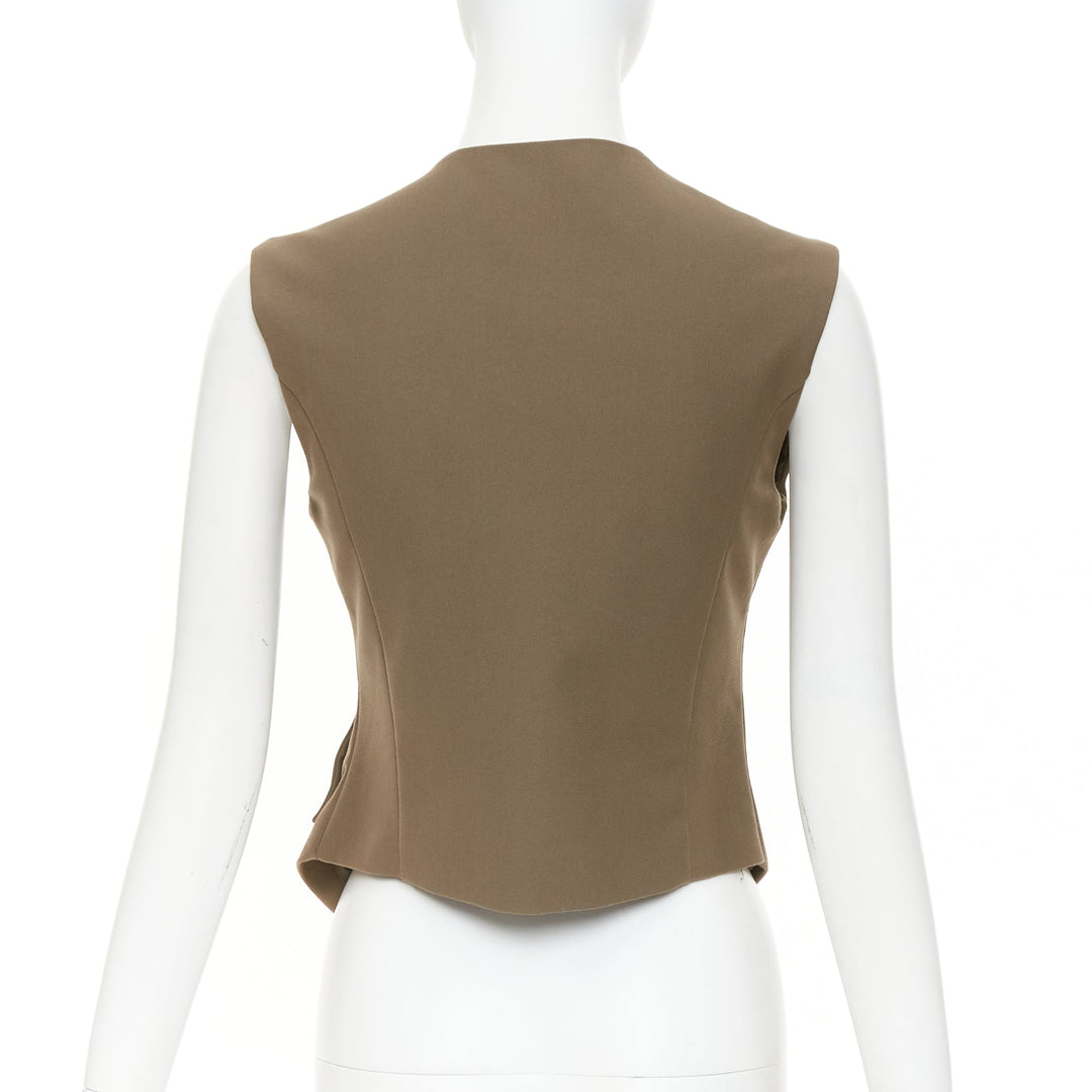 THE FRANKIE SHOP 2023 Maesa brown asymmetric cut crossover button up vest S