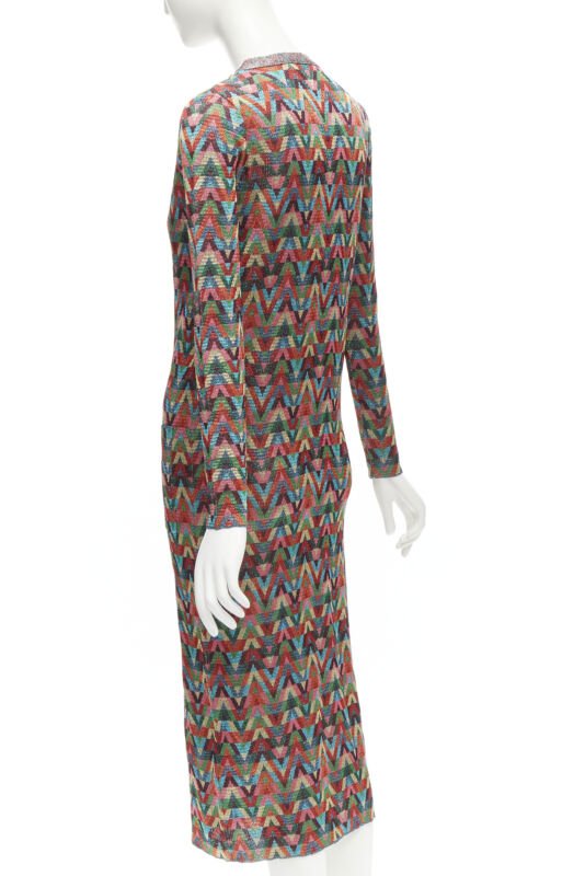 VALENTINO V Optical rainbow metallic lurex graphic long cardigan robe dress XS