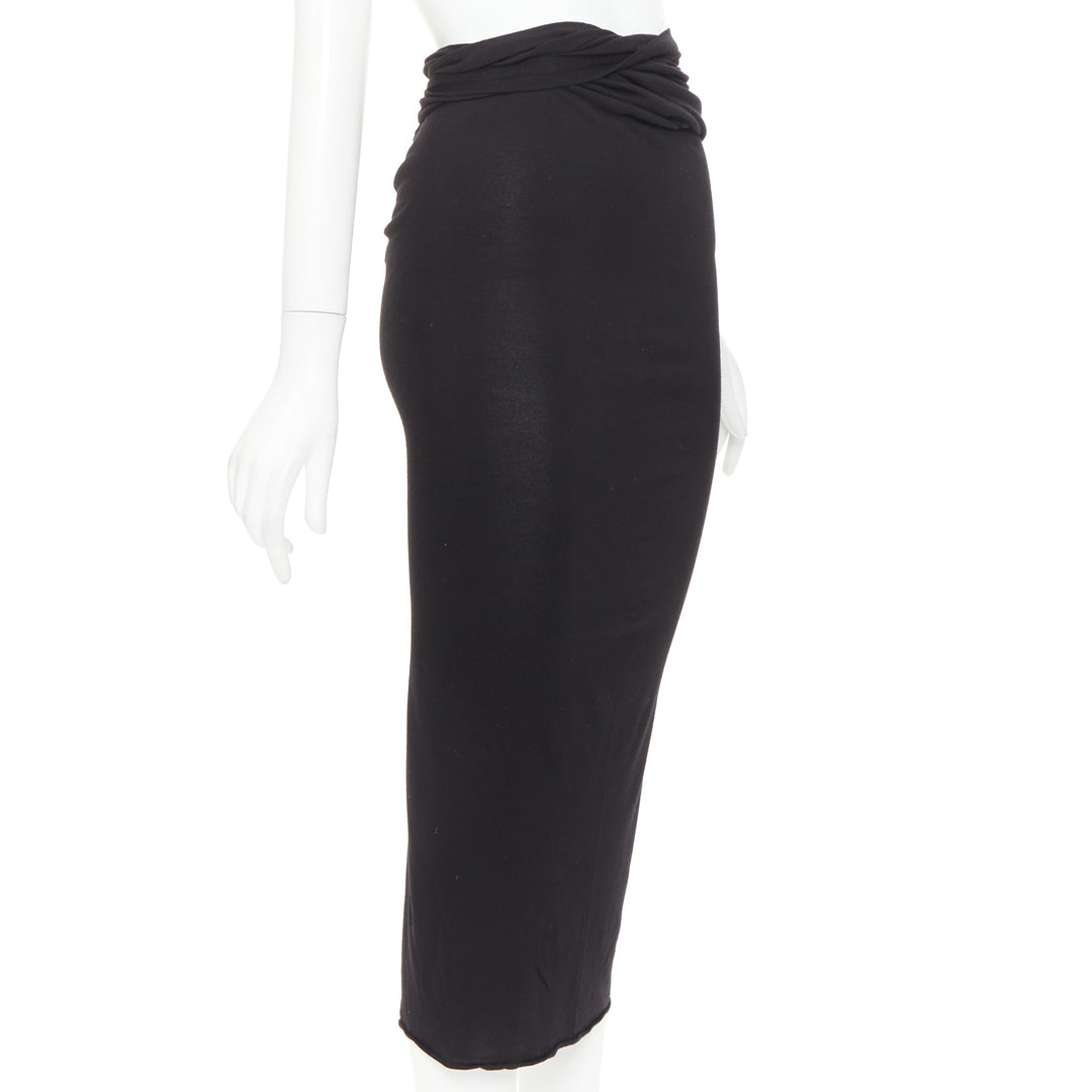 GIVENCHY black twist draped waist jersey high pencil midi skirt XS