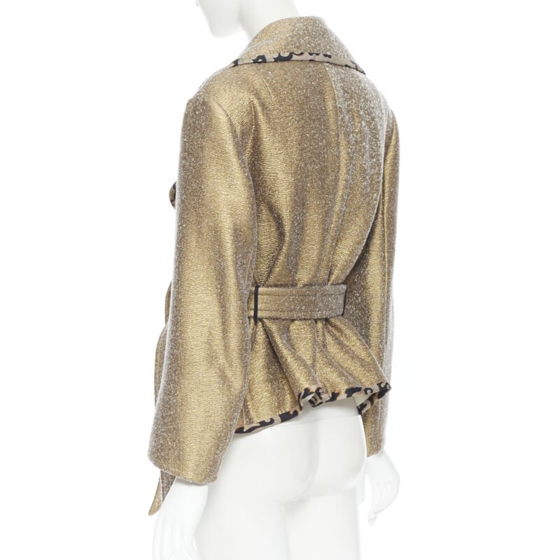 DRIES VAN NOTEN gold coated wool oriental floral trimmed belted jacket S