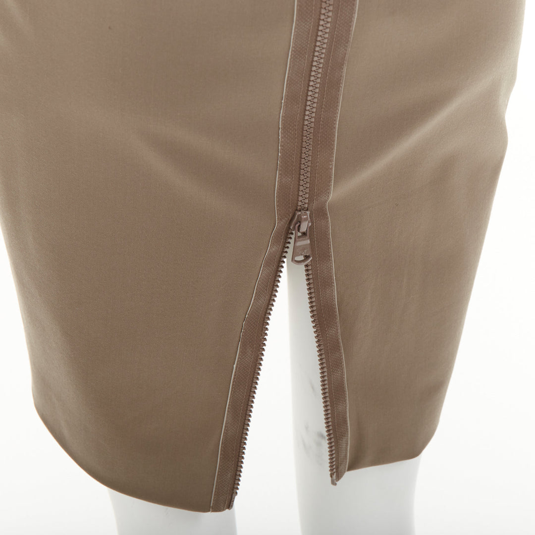 VERSACE brown wool blend zip back scoop neck cocktail sheath mini dress IT38 XS