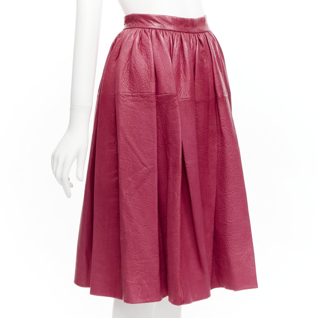 MIU MIU raspberry pink lambskin leather high waist panelled table skirt IT40 S