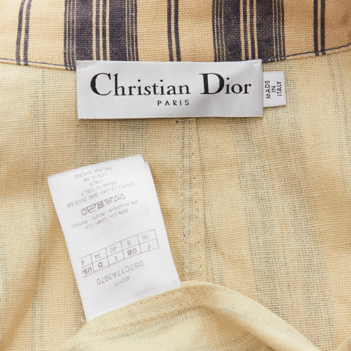 CHRISTIAN DIOR 2020 Runway beige striped linen double breasted blazer FR36 S