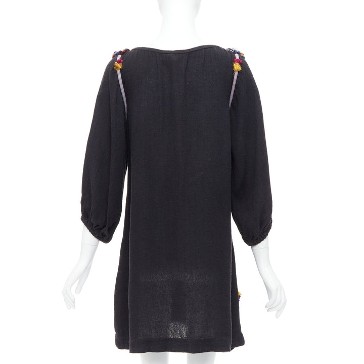 ISABEL MARANT black multicolour pompom trim boho dress Sz.1 S