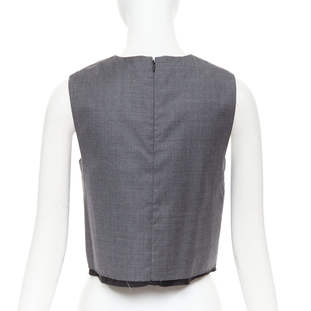 MIU MIU 2022 Runway grey virgin wool Grisaille logo crop top IT36 XXS