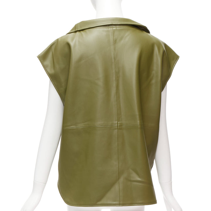 FRANKIE SHOP khaki green faux leather PU half zip boxy popover sleeveless top XS