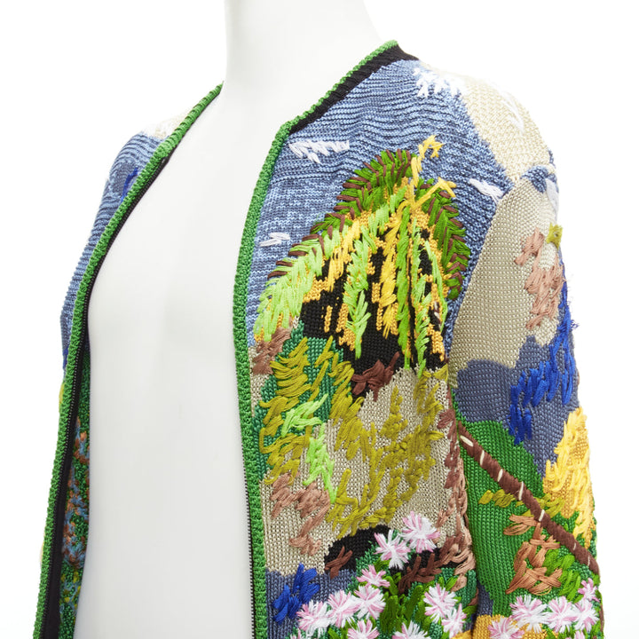 rare SAINT LAURENT 2021 Runway Teddy tropical landscape intarsia cardigan XS