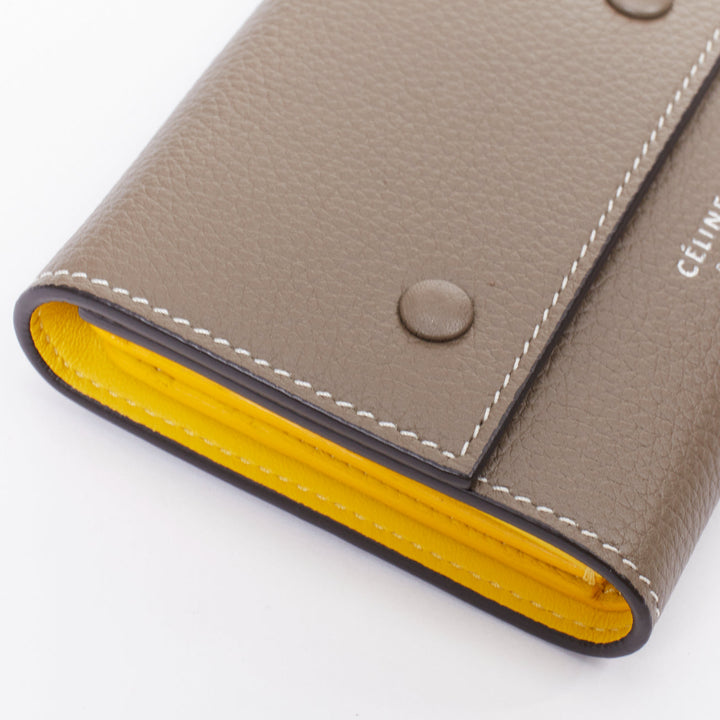 CELINE Trifold Compact Dune drummed calfskin yellow lined folded wallet