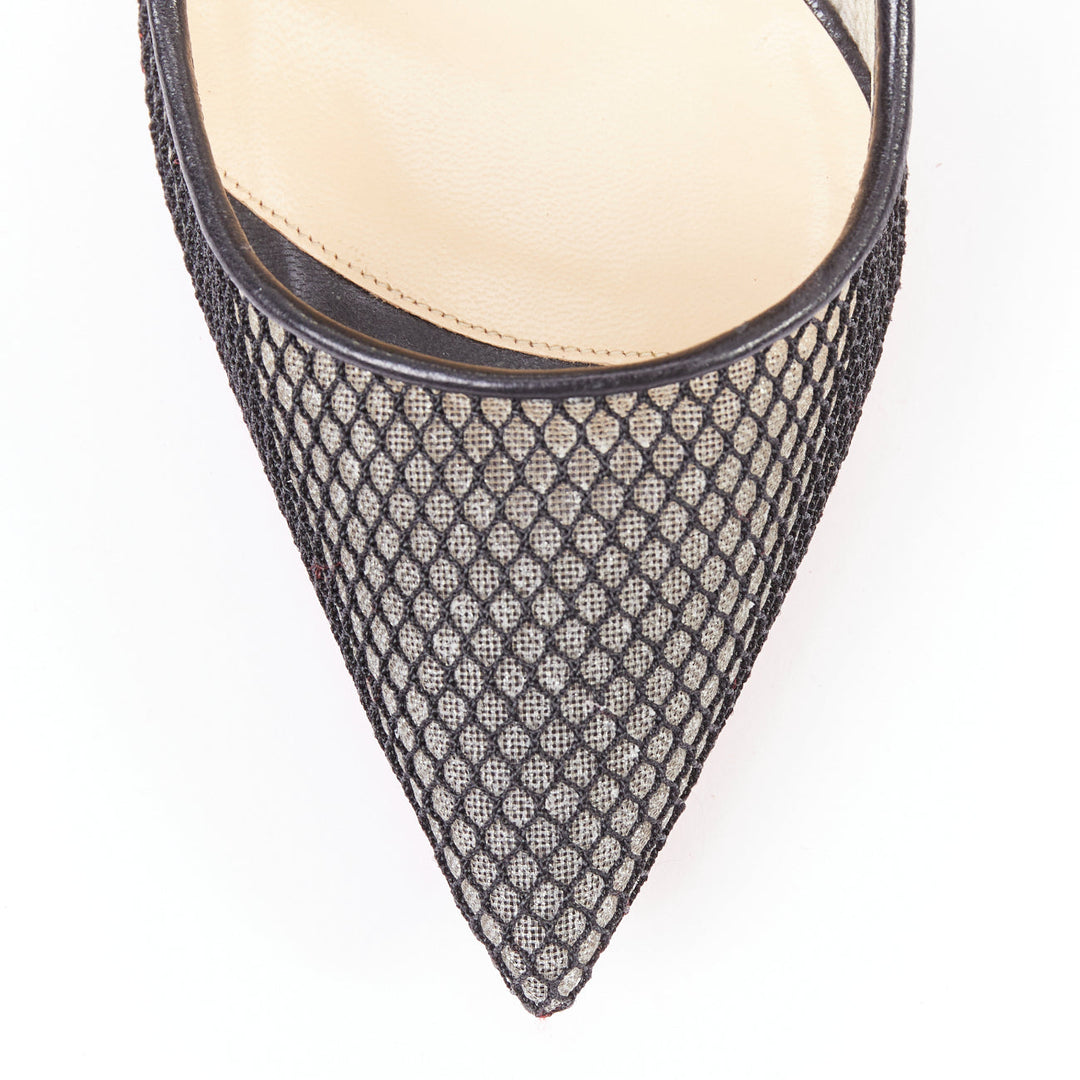 CHRISTIAN LOUBOUTIN Follies Resille 100 Fishnet Pailette black mesh pumps EU37.5