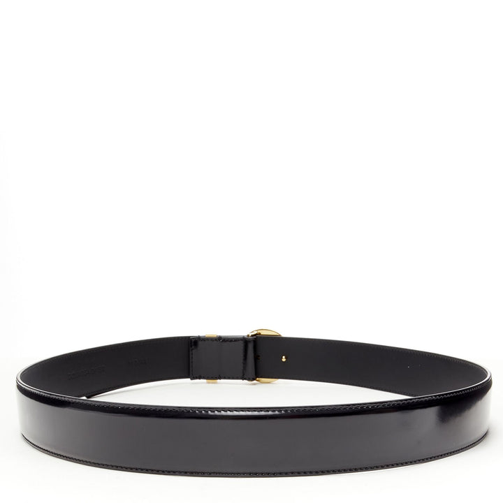 VERSACE Medusa Biggie crystal gold coin black leather belt 90cm 34-38"
