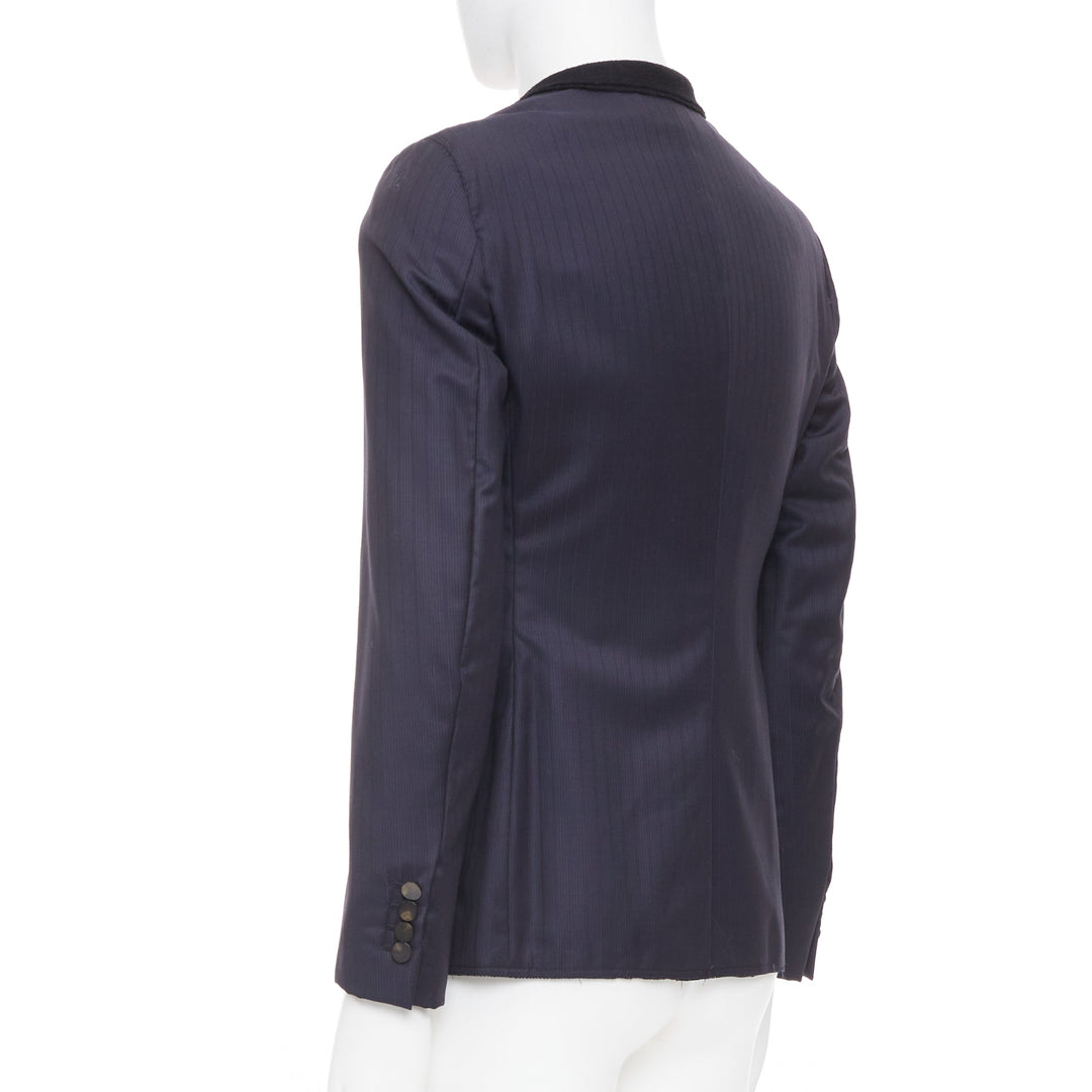LANVIN 2014 contrast peak lapel pinstripe wool two-button tuxedo blazer EU46 S