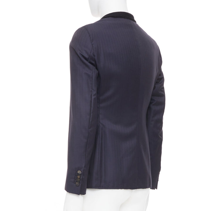 LANVIN 2014 contrast peak lapel pinstripe wool two-button tuxedo blazer EU46 S