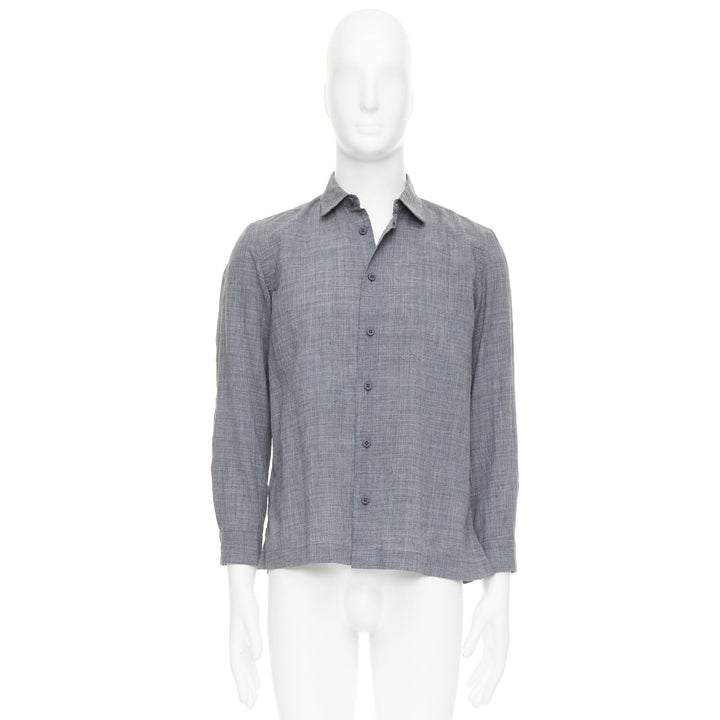 ISSEY MIYAKE MEN grey polyester ramie crinkled shirt top JP1 S