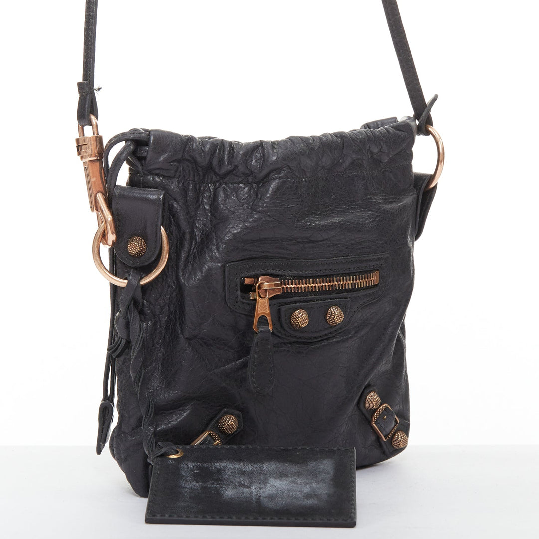 BALENCIAGA Motocross Move On grey leather rose gold hardware crossbody pouch