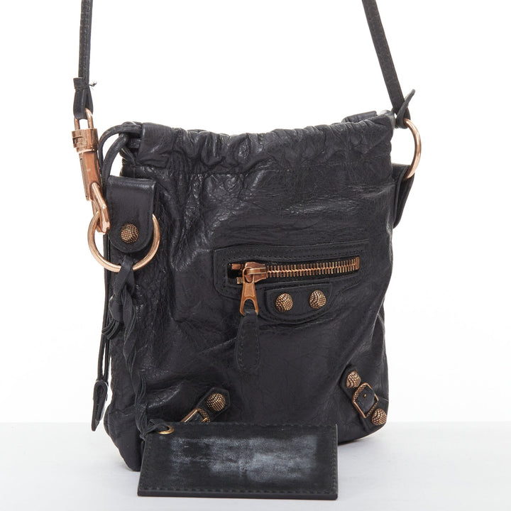 BALENCIAGA Motocross Move On grey leather rose gold hardware crossbody pouch