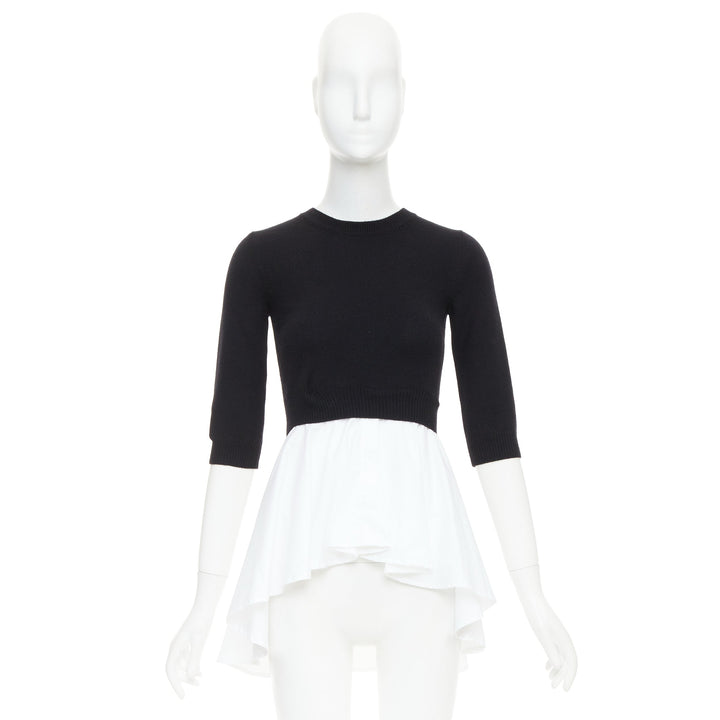 ALEXANDER MCQUEEN black wool cashmere sweater white cotton peplum top XXS
