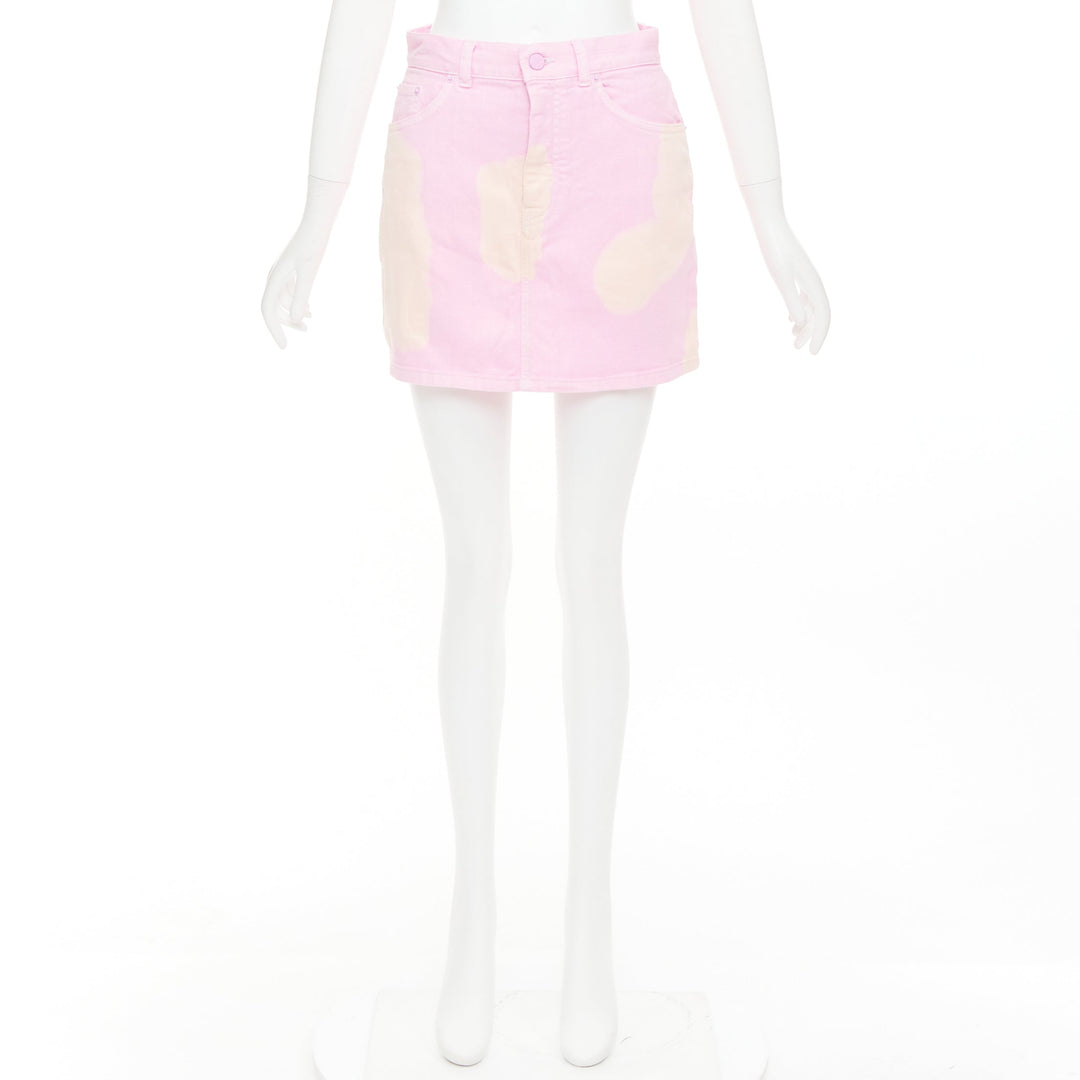 GIVENCHY pink cream bleach patchy dye cotton denim short skirt FR36 S