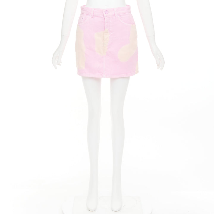 GIVENCHY pink cream bleach patchy dye cotton denim short skirt FR36 S