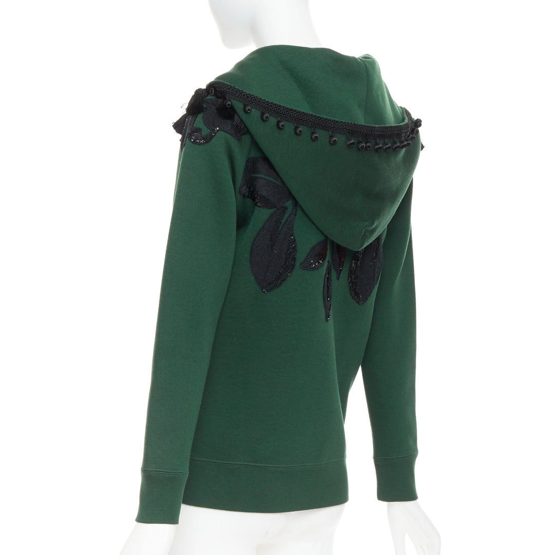 rare MARC JACOBS 2016 green tencel cashmere tassel floral embroidery hoodie XS