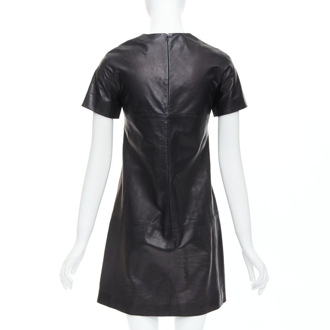 CESARE FABBRI black bow leather silk lined short sleeve dress IT40 S