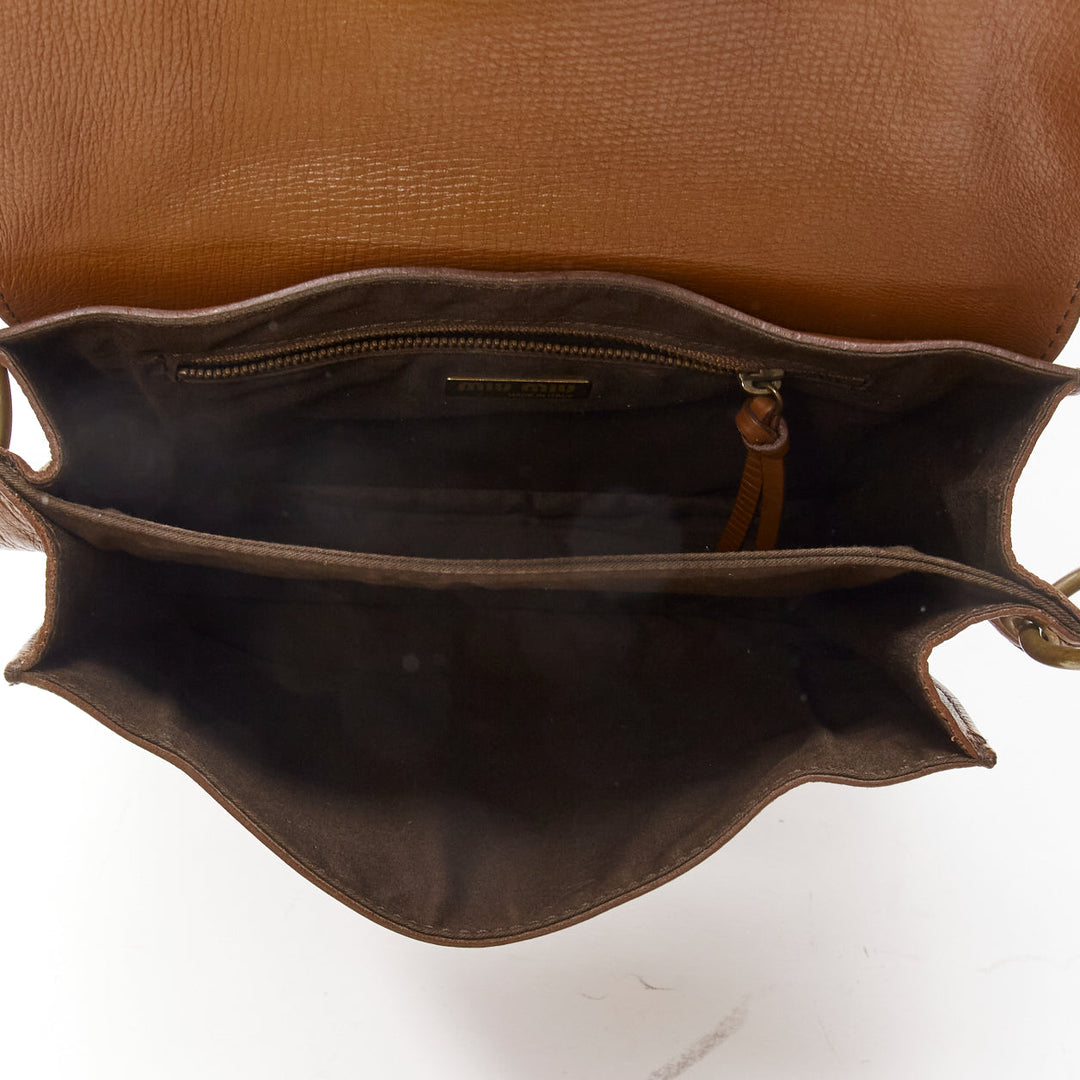 MIU MIU brown calfskin black buckle thick handle boxy accordion shoulder bag