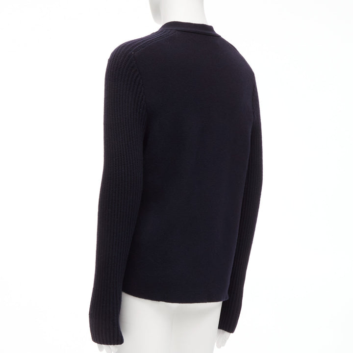 MARNI navy virgin wool cashmere polka dot cardigan sweater IT48 M