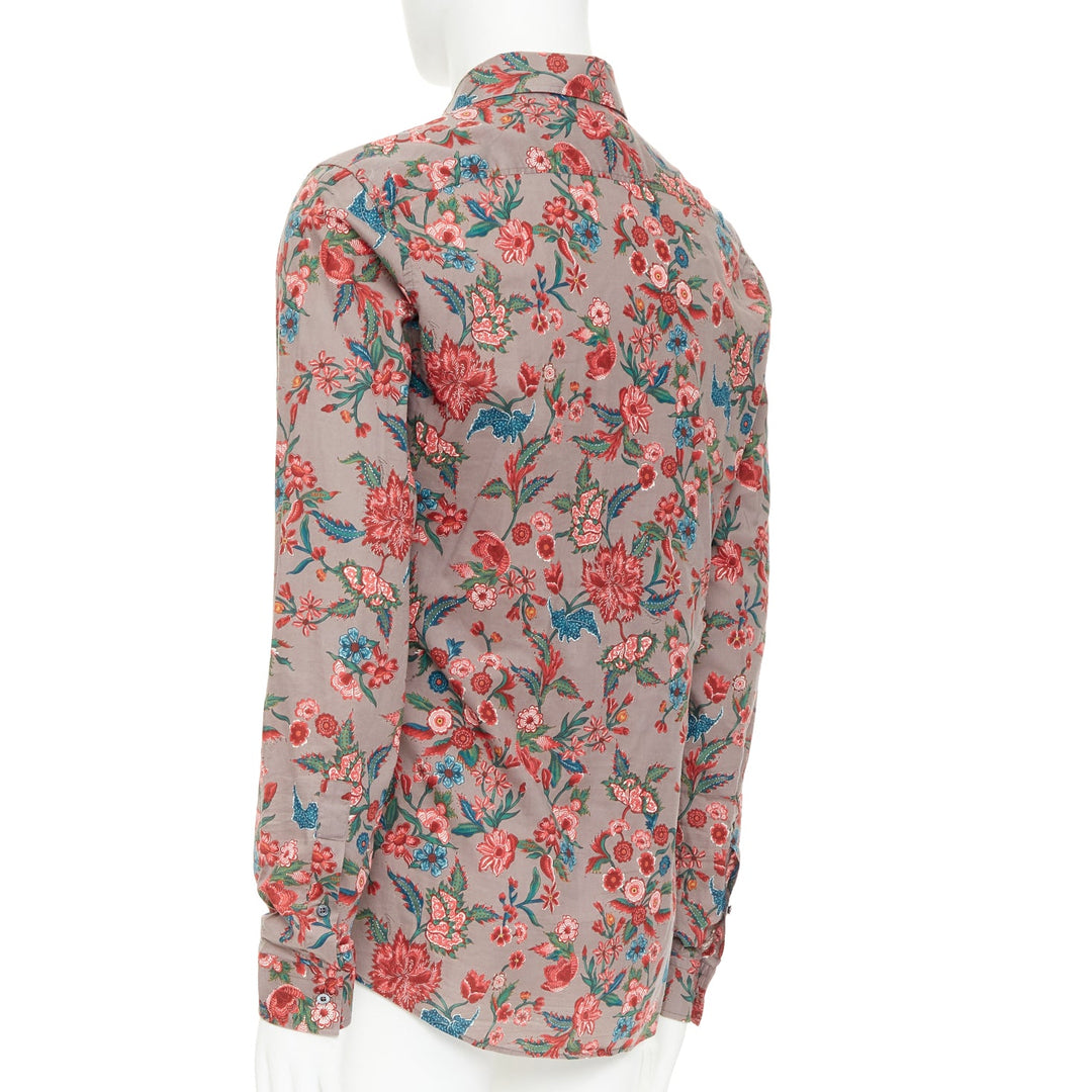 GUCCI 2013 Chintz red brown floral cotton button down shirt EU41 XL