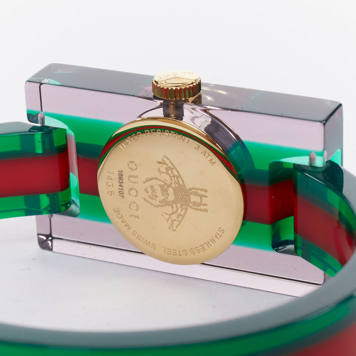 GUCCI 2018 Plexi Web green red  143.5 skeleton dial rectangular frame watch