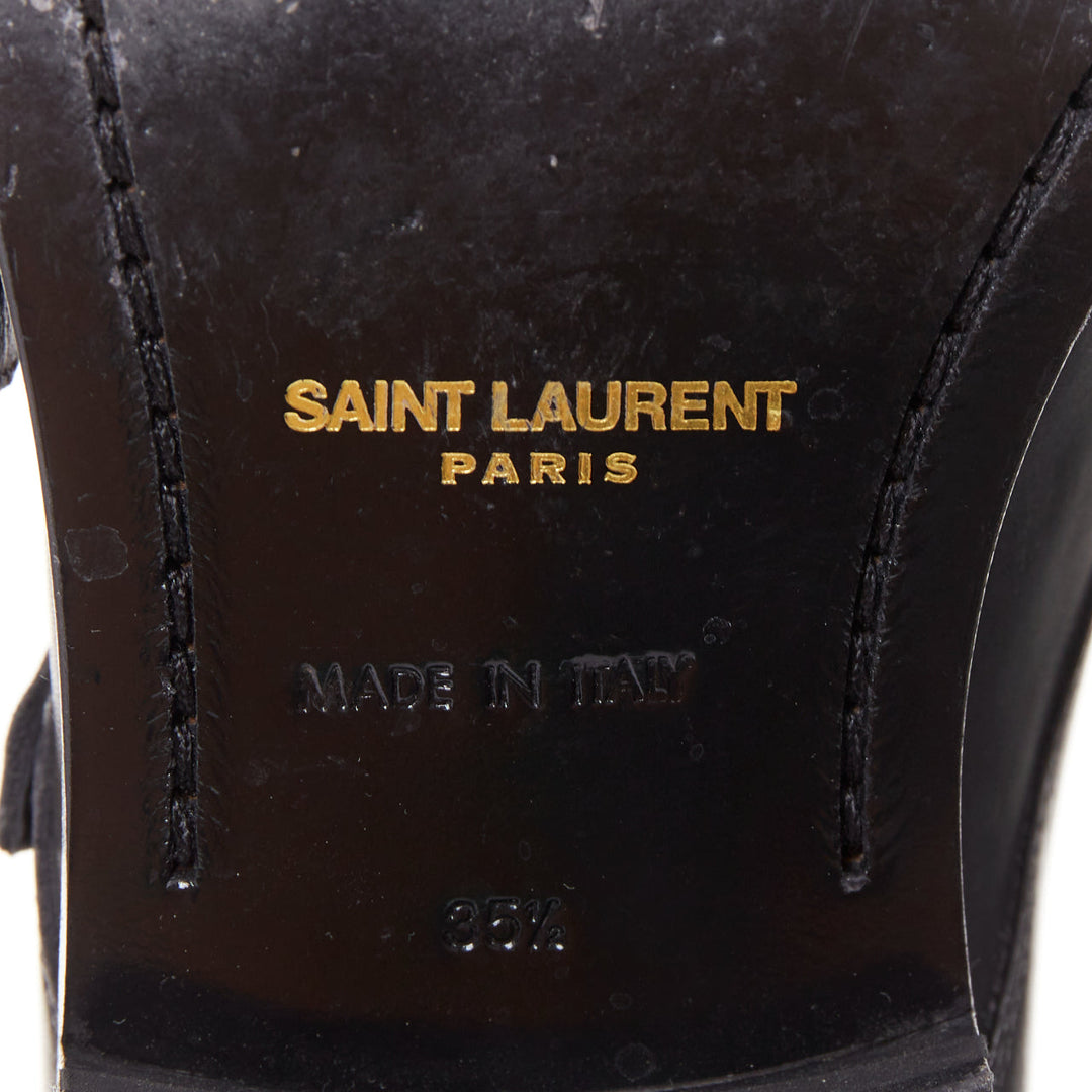 SAINT LAURENT black leather silver buckle double monk strap oxford shoes EU35.5