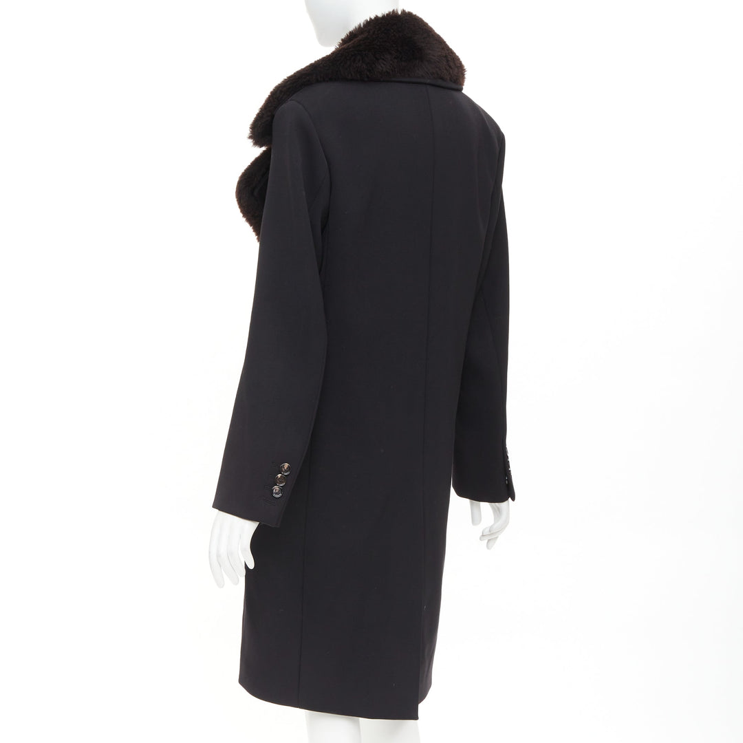BOTTEGA VENETA Daniel Lee black wool brown lamb shearling collar  coat IT44 L