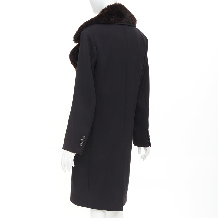 BOTTEGA VENETA Daniel Lee black wool brown lamb shearling collar  coat IT44 L