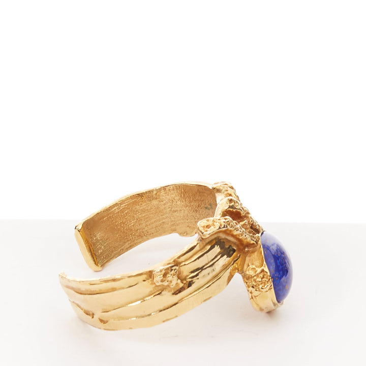 YVES SAINT LAURENT 2011 Arty cobalt blue stone gold textured bracelet bangle M