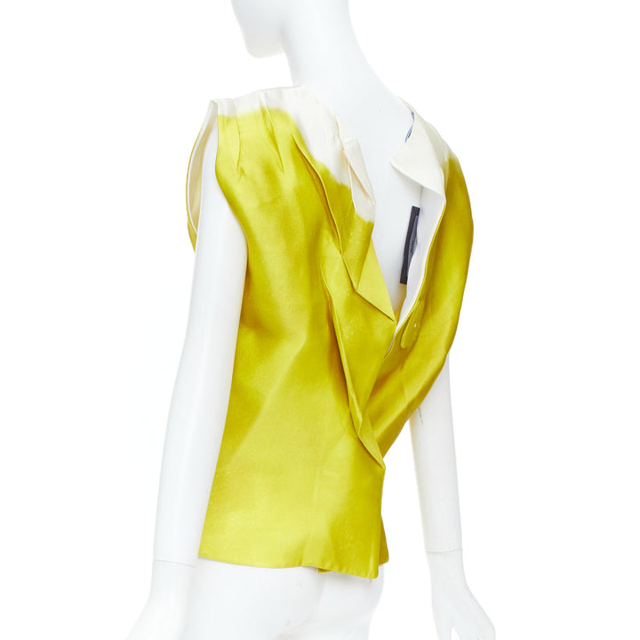 PRADA 2023 Runway yellow printed tie dye open back creased top blouse IT38 XS