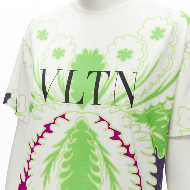 VALENTINO VLTN white neon green purple floral print cotton tshirt XS