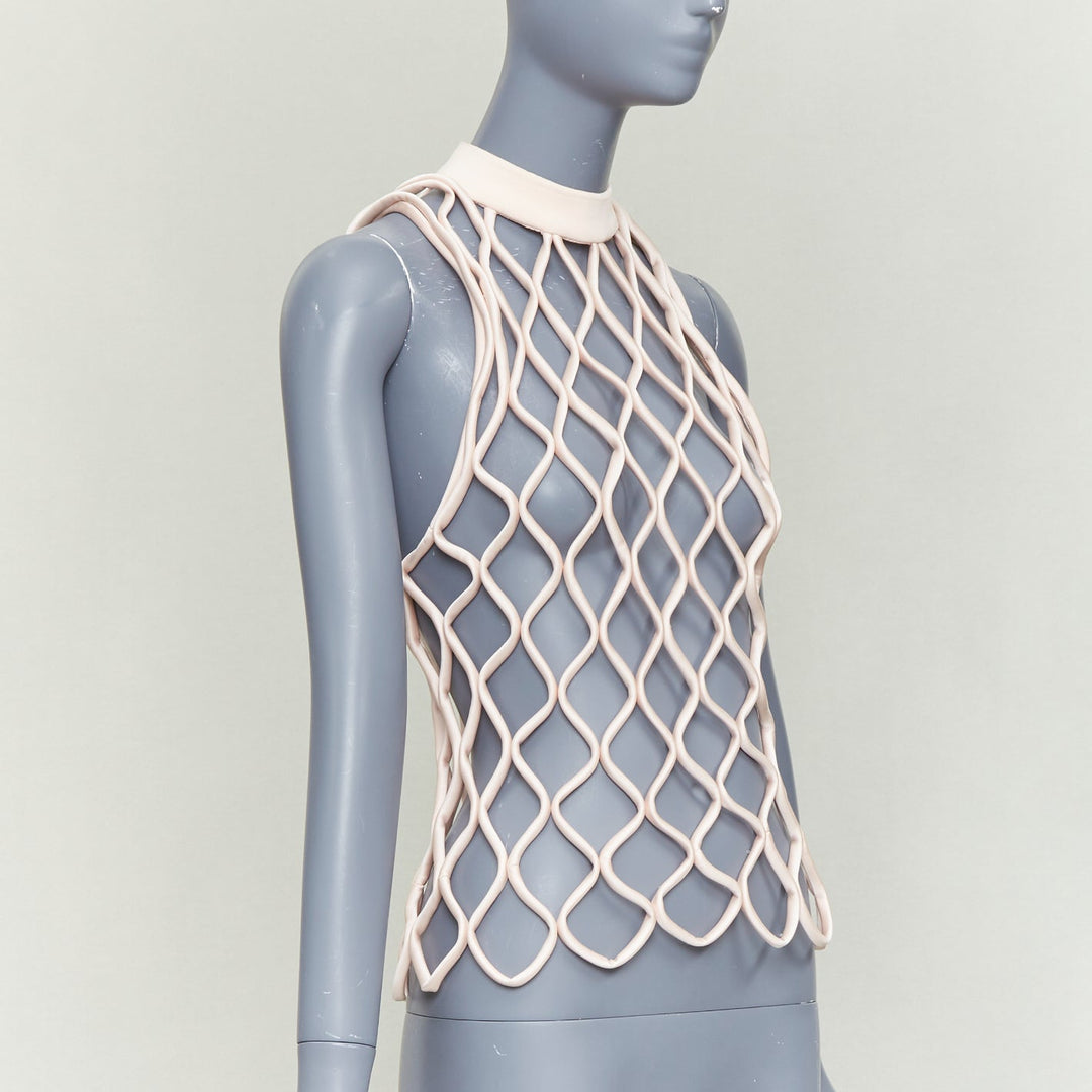 BALENCIAGA 2015 Runway pink satin 3D net high neck vest top