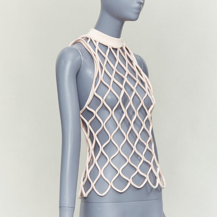 BALENCIAGA 2015 Runway pink satin 3D net high neck vest top