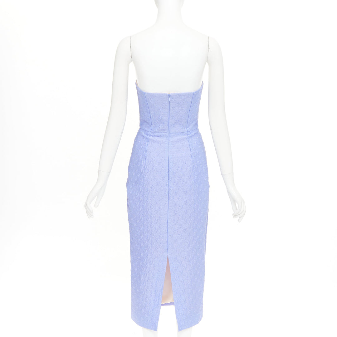 EMILIA WICKSTEAD lavender purple cloque boned square neck strapless dress UK6 XS
