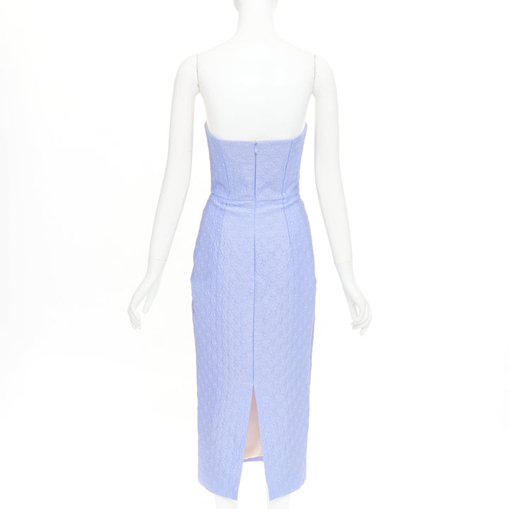 EMILIA WICKSTEAD lavender purple cloque boned square neck strapless dress UK6 XS