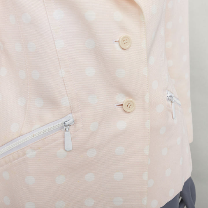 ESCADA Vintage pink cream polka dot cotton power shoulder blazer jacket IT36 XXS