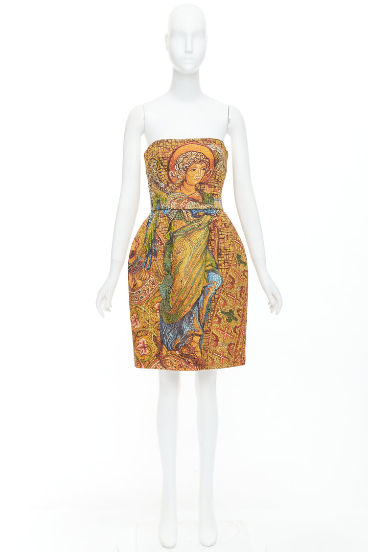 rare DOLCE GABBANA 2013 Runway gold Byzantine mosaic stain glass dress IT36 XXS