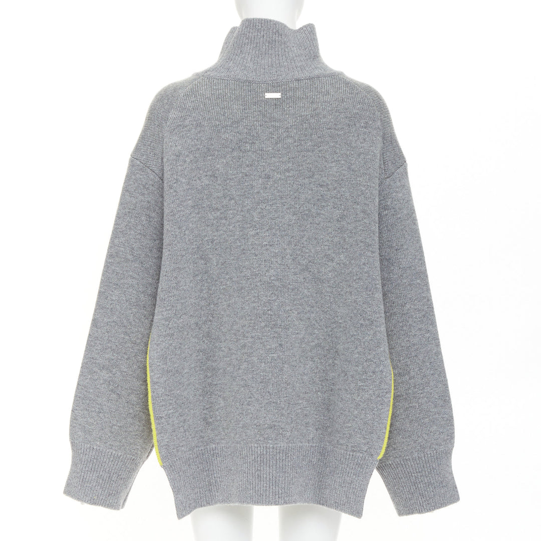FERRAGAMO 2024 virgin wool two tone grey yellow lined oversized turtleneck M