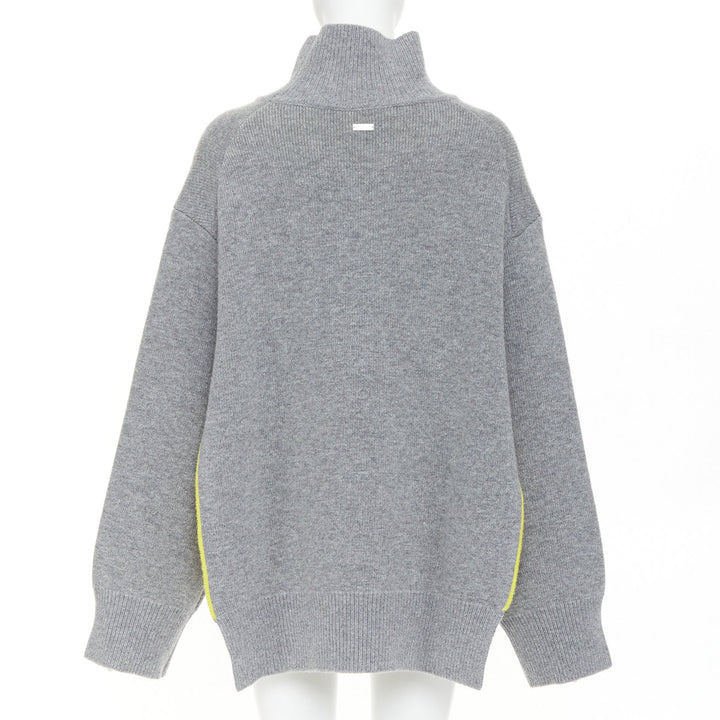 FERRAGAMO 2024 virgin wool two tone grey yellow lined oversized turtleneck M