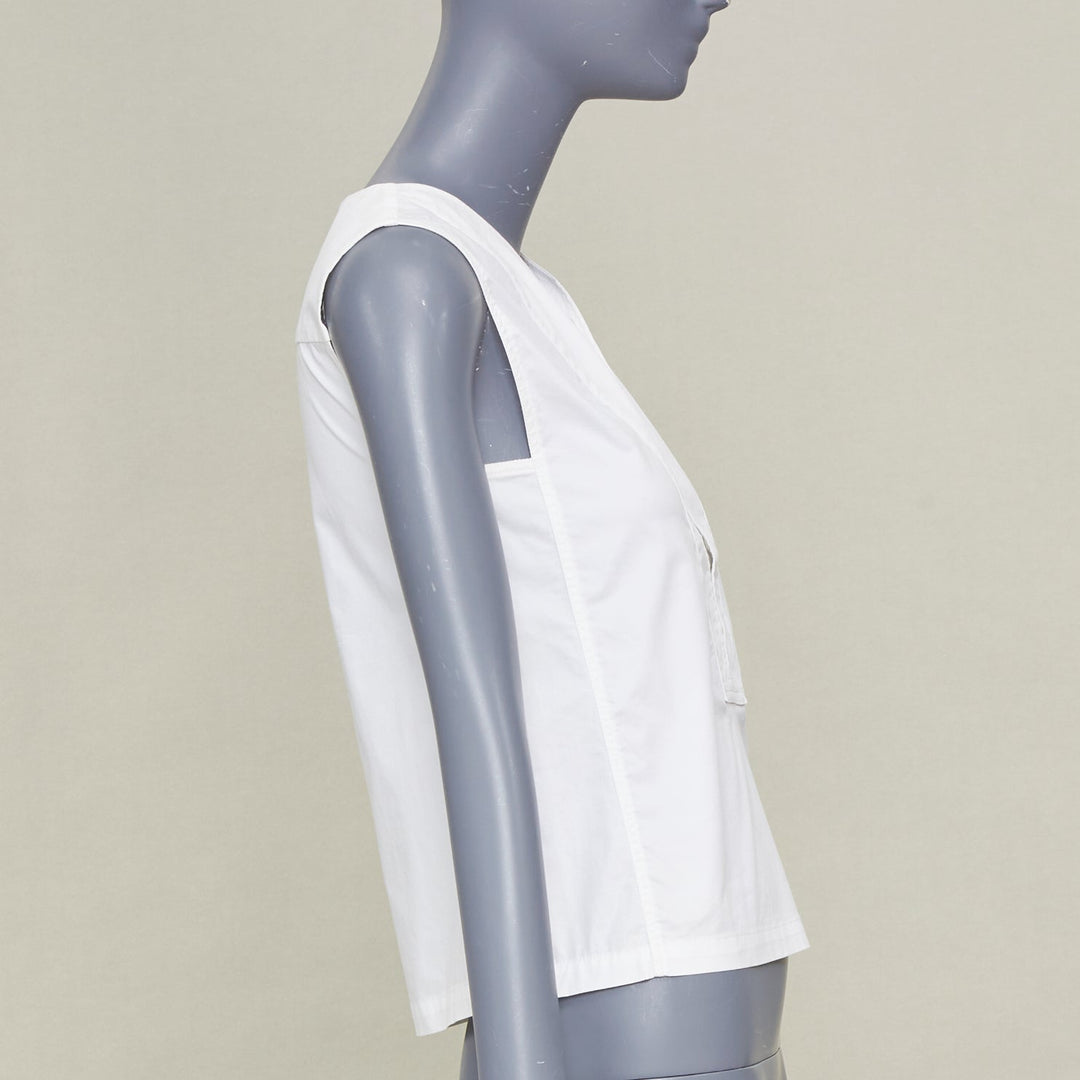 LEMAIRE 2020 Bib Panel Split Neck optical white cotton blend minimal top FR34 XS