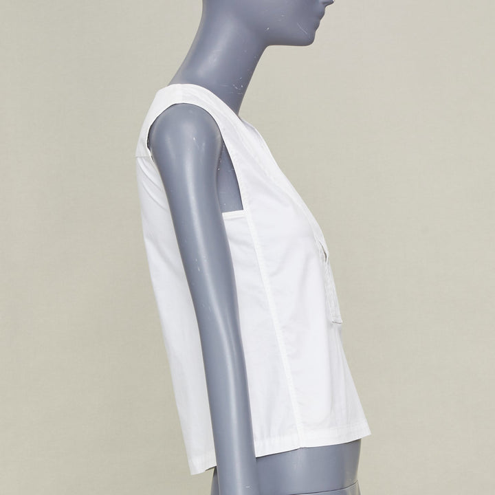 LEMAIRE 2020 Bib Panel Split Neck optical white cotton blend minimal top FR34 XS