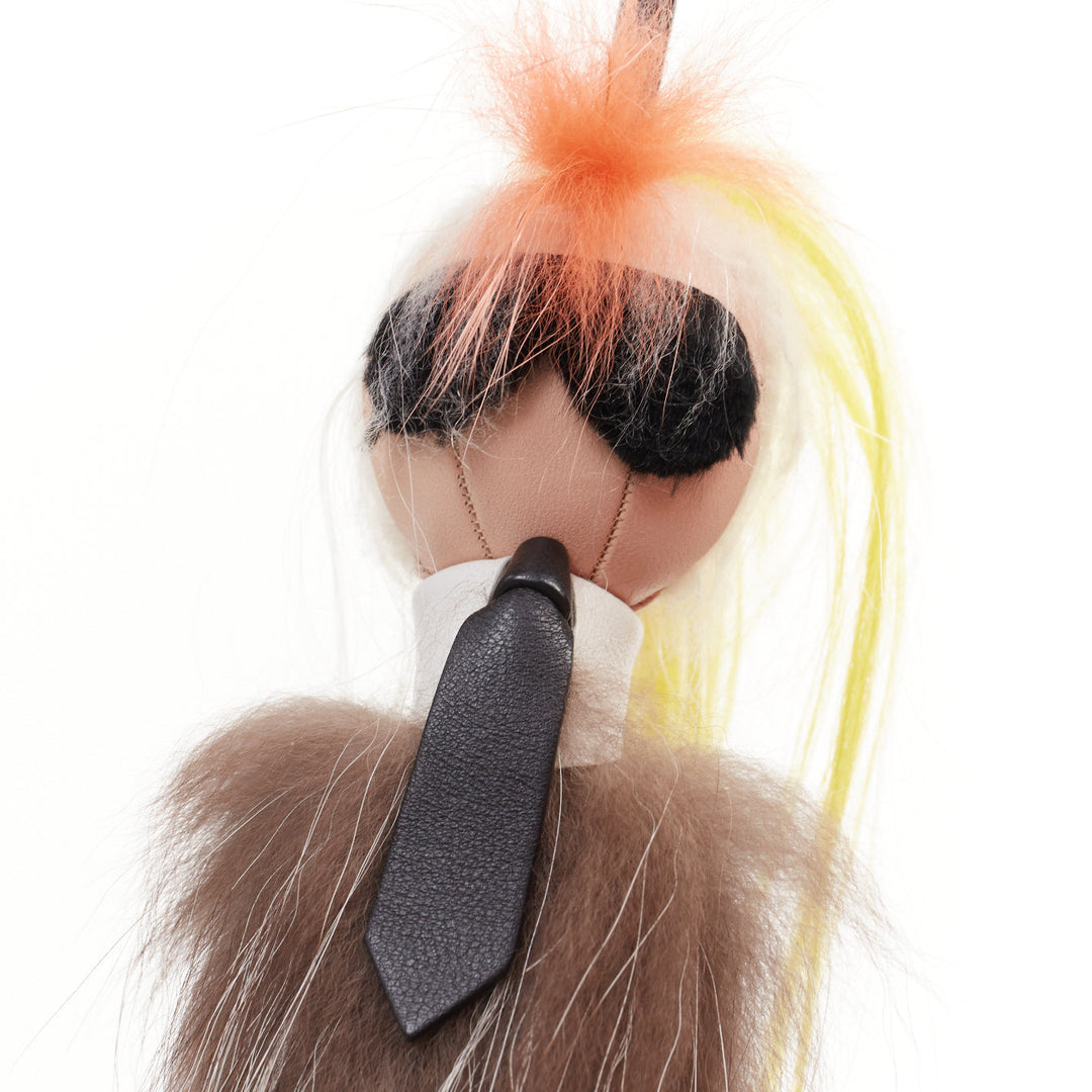 FENDI 2014 Runway Mini Karlito mink fox fur yellow hair caricature charm